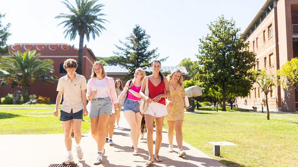 Students walking on campus 